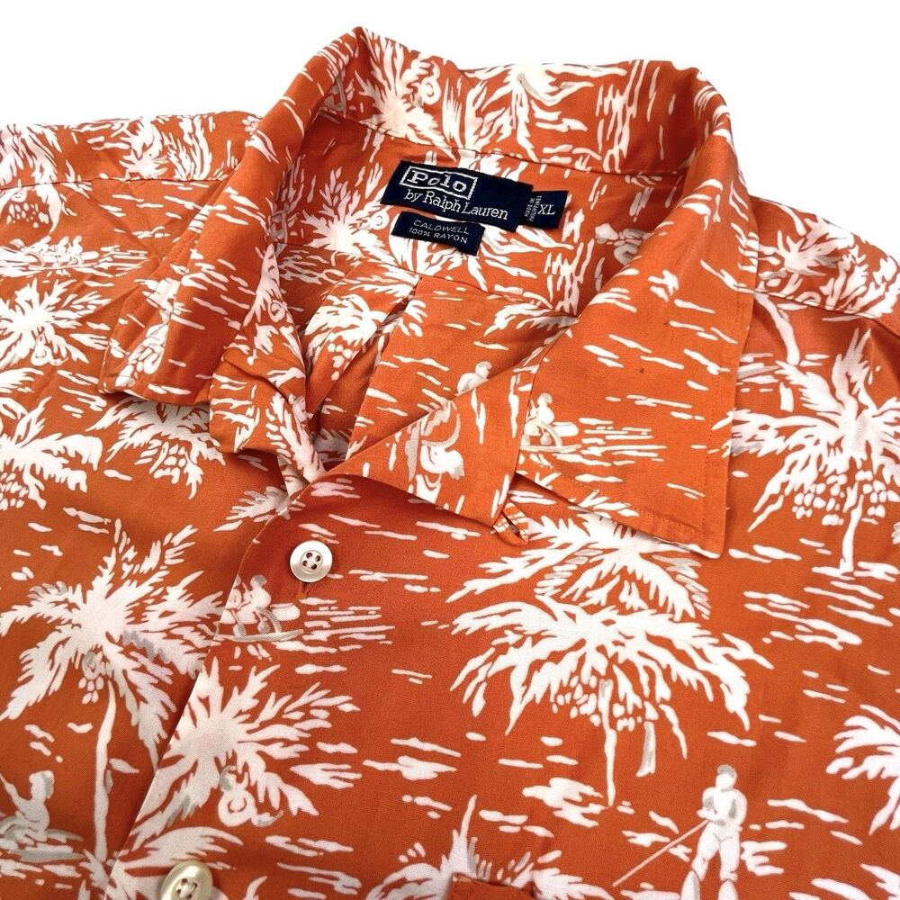 Vintage Polo Ralph Lauren Hawaiian Shirt Mens XL Caldwell Floral Loop Collar